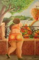 woman on handrail Fernando Botero